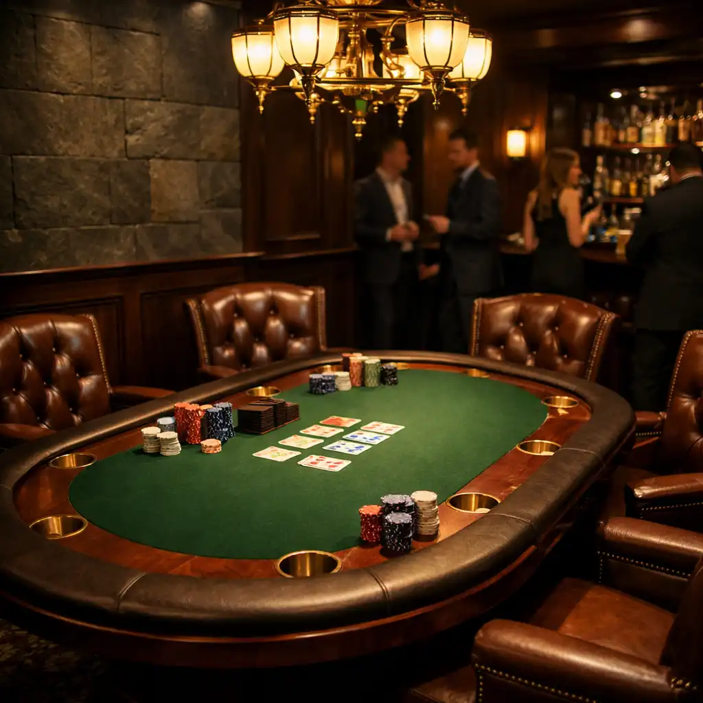 Private high roller lounge with a luxurious poker table